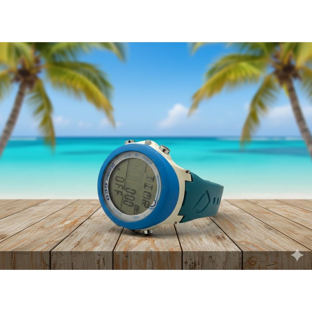 Oceanic Geo Scuba Dive Computer Wrist Watch - White/Blue - Tested & Working